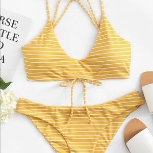 Tie Back Top with Striped Print Bikini